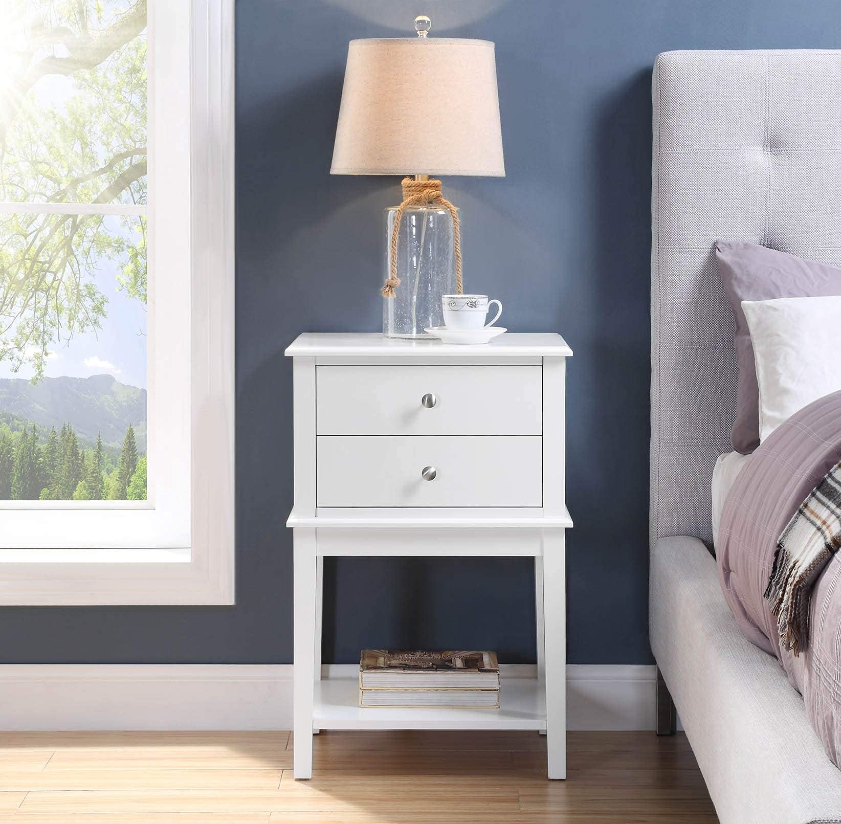 Amazon.com: Little Tree Farmhouse Nightstand With 3 Drawers, No ... inside Rustic Narrow Smart White Nightstand Bedside Table