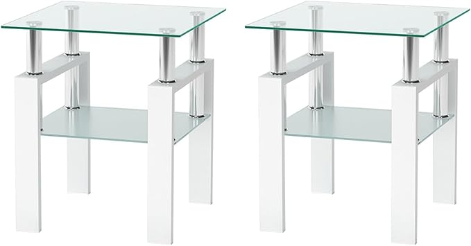 Amazon.com: Meihua Glass End Table, Square Glass Side Table, 2-Tier ... with regard to 2-Tier Contemporary Acrylic Glass End Table Nightstand, Gold