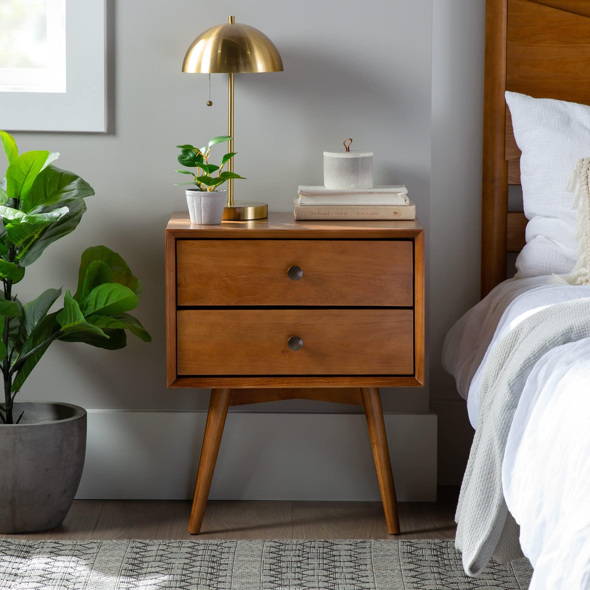 Amazon.com: Mid-Century Modern 2-Drawer Solid Wood Nightstands Caramel ... for Mid-Century Design Principles in Contemporary Bedroom Decor