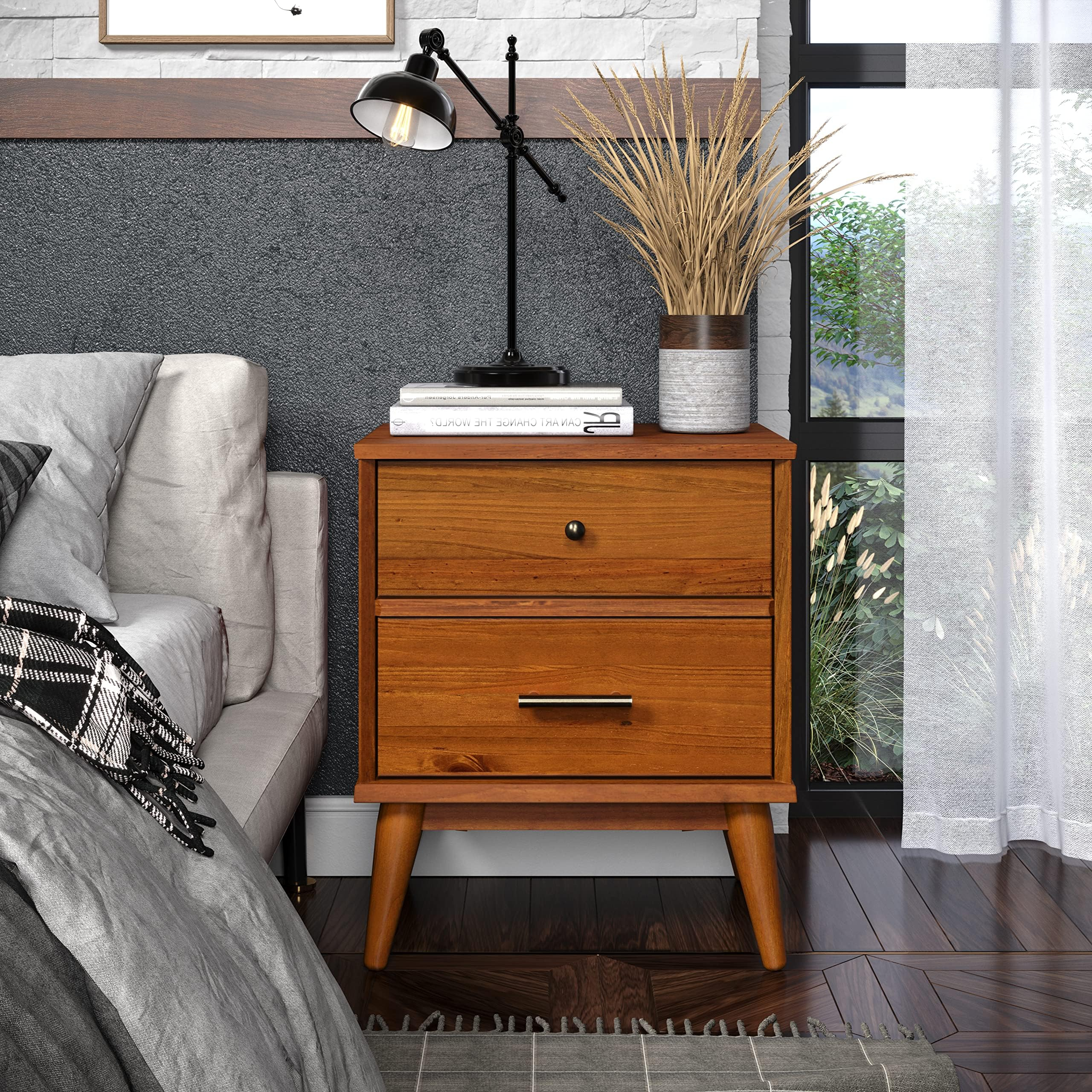 Amazon.com: Mid-Century Modern 2-Drawer Solid Wood Nightstands Caramel ... with regard to Understanding the timeless appeal of midcentury nightstands