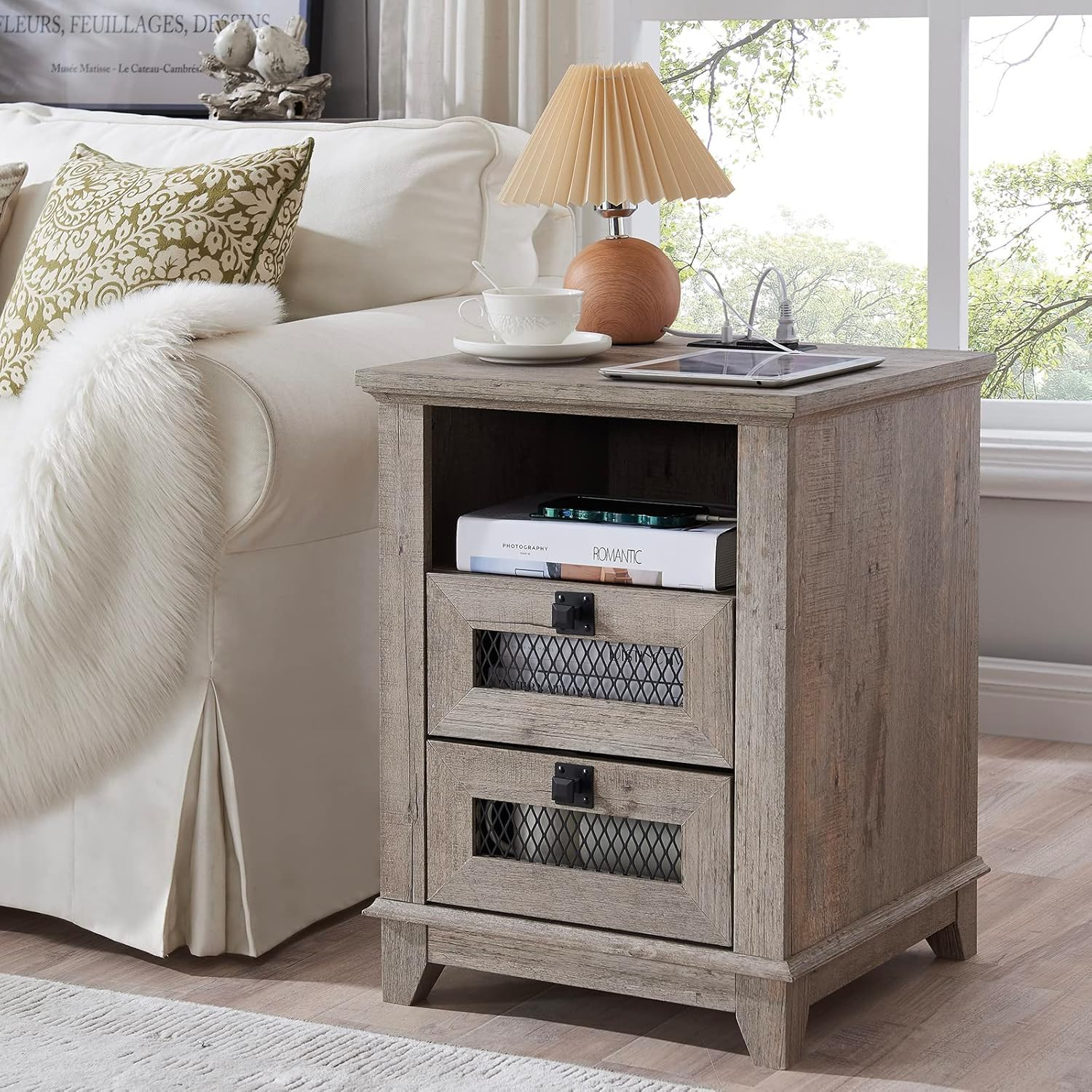 Amazon.com: Nightstand With Charging Station,Okd 18'' Industrial ... regarding Design considerations for 18 inch manufactured wood nightstands with two drawers
