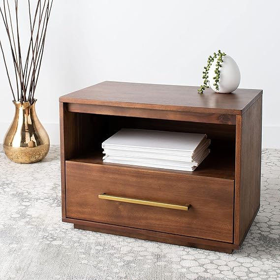 Amazon.com: Safavieh Couture Home Mallory Modern Brown 1-Drawer ... regarding Safavieh Couture Grigorio 1 Drawer Nightstand, Brown