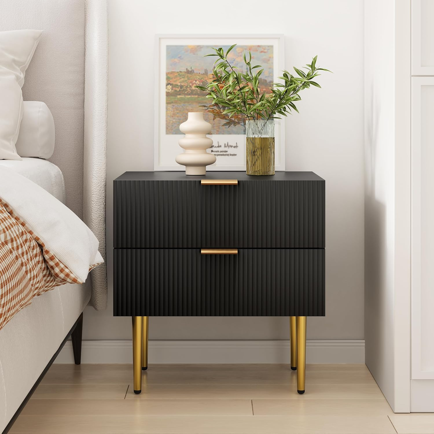 Amazon.com: Semiocthome Black Nightstand, Mid Century Modern Night ... pertaining to Chinese Black One Drawer Simple End Table Nightstand Hcs7426