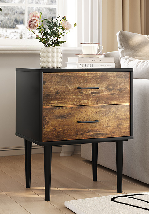 Amazon.com: Semiocthome Modern Black Nightstand With 2 Drawers & Glod ... with Why black finishes enhance the aesthetic appeal of wooden night tables