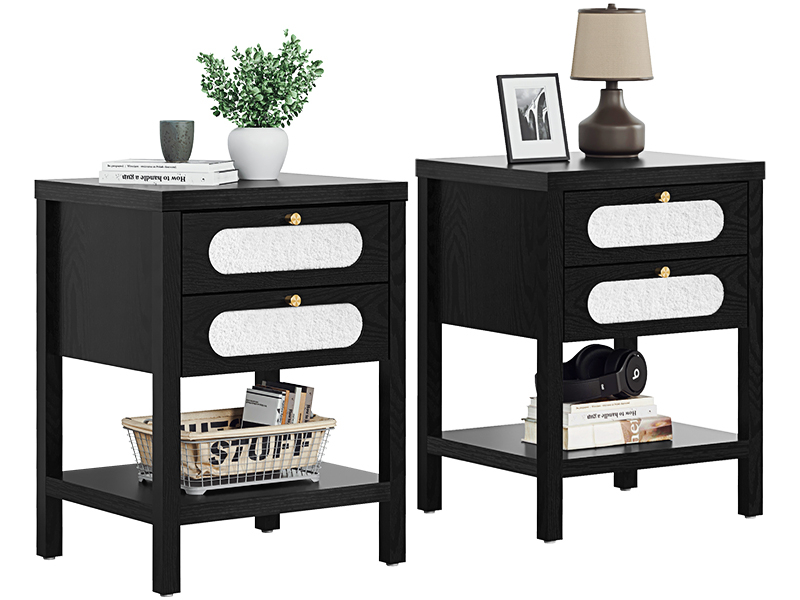 Amazon.com: Sicotas Black Nightstand Set Of 2 - Wood Night Stand Boucle ... throughout Tidur Bedside Tables Handle 2-Drawer Chest Nightstand Columbia Walnut/Black