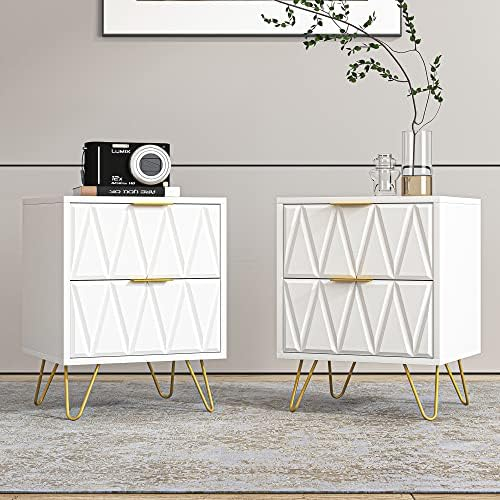 Amazon.com: Tribesigns 3-Drawer Nightstand Set Of 2, Luxury Bedside ... for Tribesigns Modern 25.8" Nightstand Set Of 2, Bedside Table