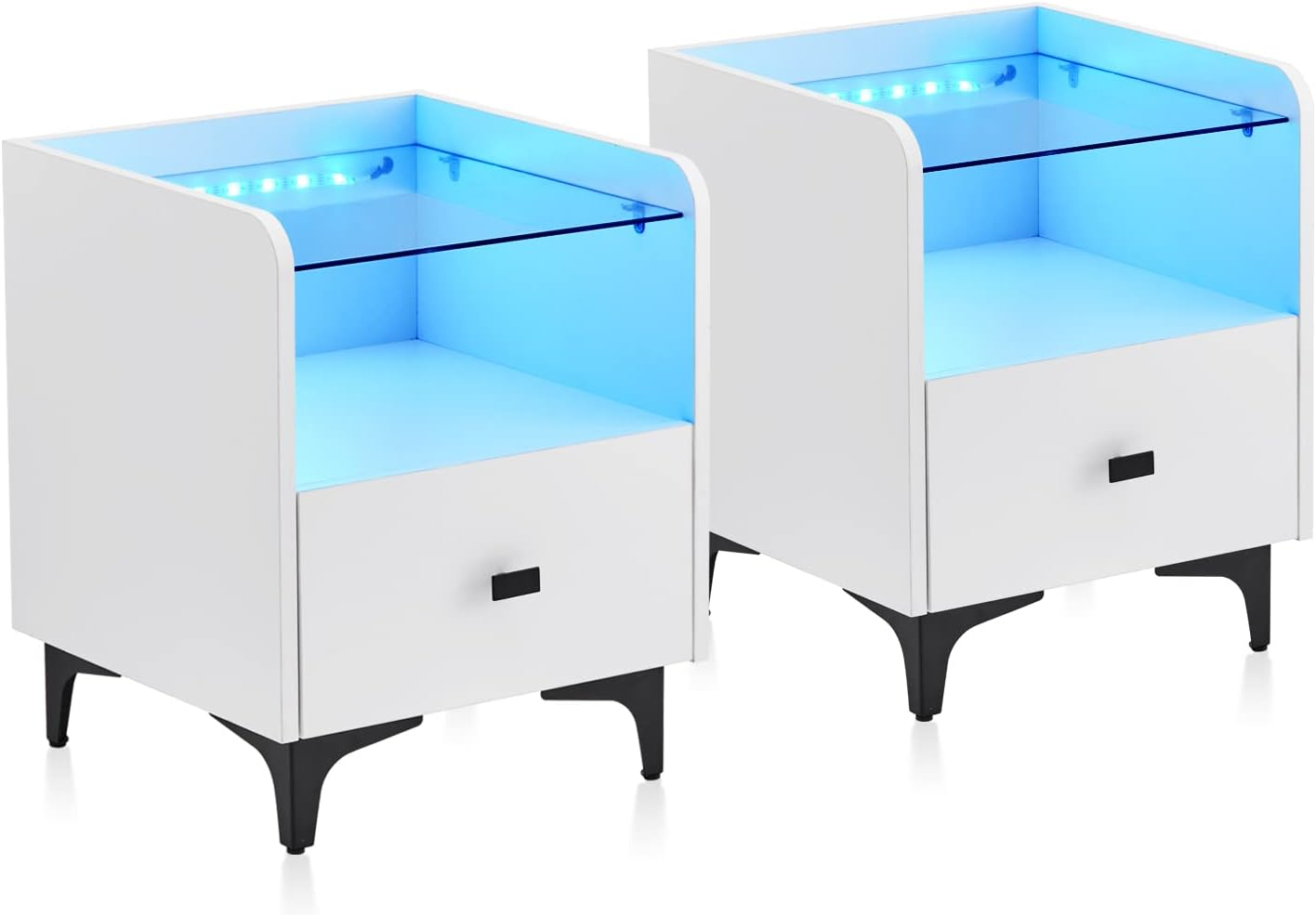 Amazon.com: Tukailai Set Of 2 Modern Nightstand With Led Light, Wooden ... pertaining to Set Of 2 Contemporary Nightstand, Open Compartment & Spacious Drawer, White