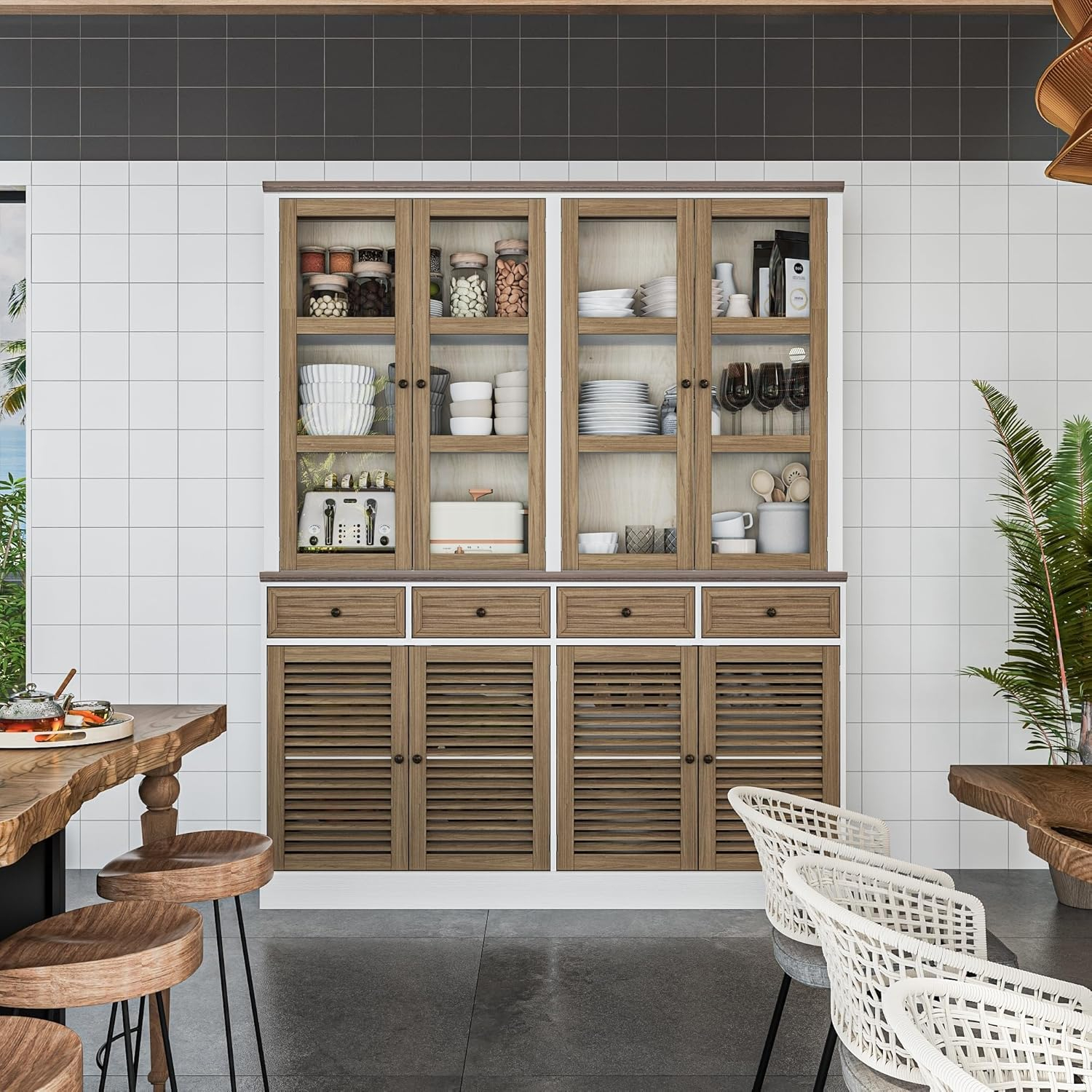 Amazon.com - Two-Tone Louvered Door Storage Cabinet With Four Drawers ... intended for Maximizing space efficiency with louvered cabinet doors and charging stations