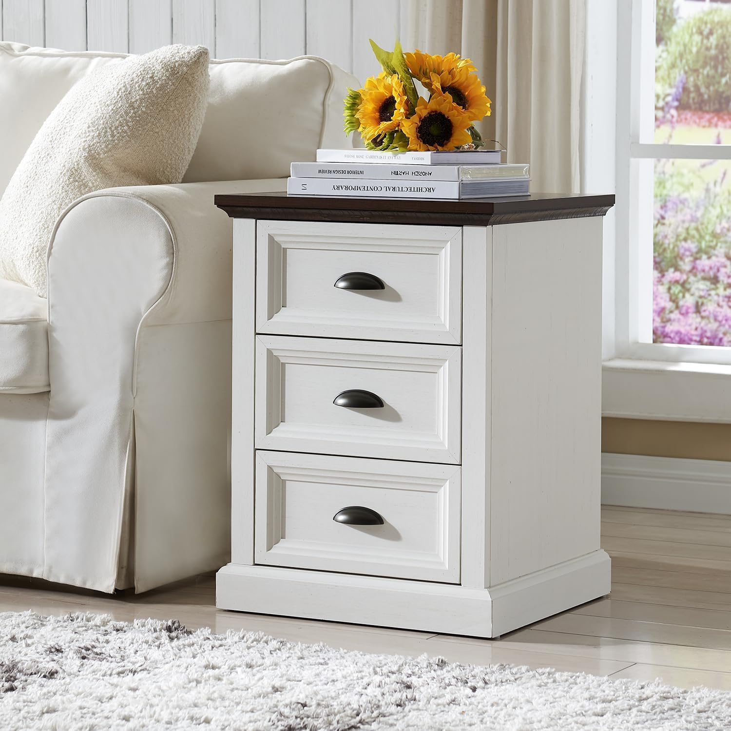 Amazon.com: Wampat Off White Side Table Nightstand With Charging ... regarding Rustic Narrow Smart White Nightstand Bedside Table