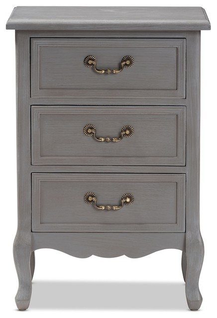 Antique French Country Cottage Gray Finished Wood 3-Drawer Nightstand ... in French Country Cottage Gray Wood Secrets I Wish I'd Known Earlier