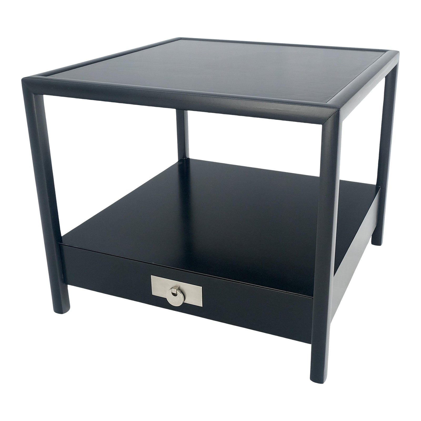 Baker Black Lacquer One Drawer Two Tier Square Side End Table Night ... with Chinese Black One Drawer Simple End Table Nightstand Hcs7426