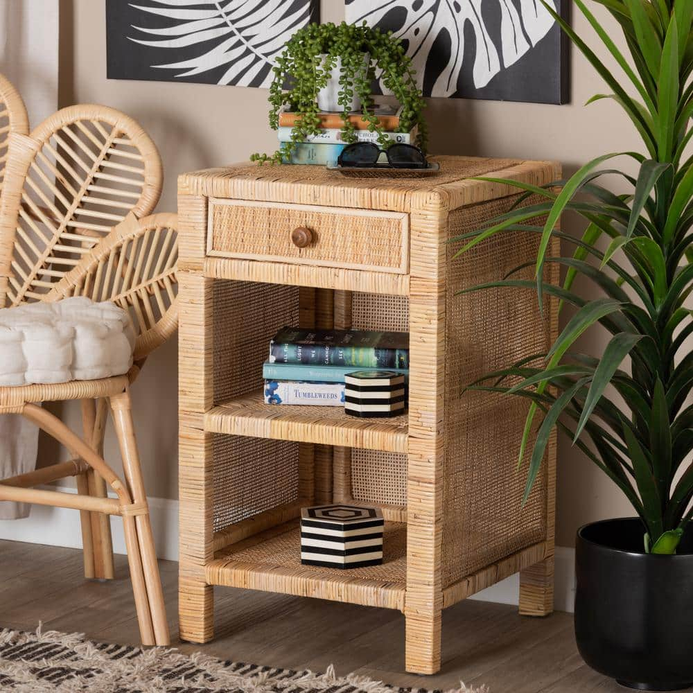 Bali & Pari Bella 1-Drawer Natural Rattan Nightstand (29.9 In. H X 18.3 ... pertaining to Kaidan Mid-Century Rattan Collection, 1-Door Nightstand