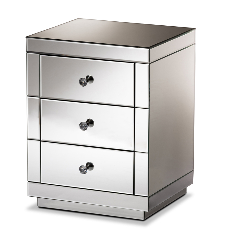 Baxton Studio Arnold Contemporary Glam And Luxe Mirrored 3-Drawer ... inside Creating Visual Depth with Mirrored Bedroom Accessories