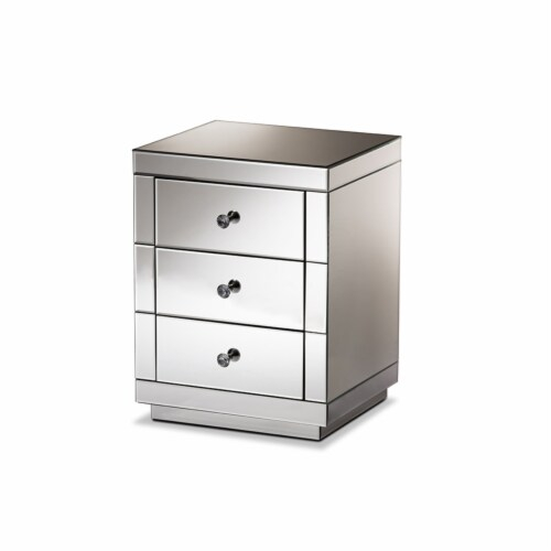 Baxton Studio Arnold Glam And Luxe Mirrored 3-Drawer Nightstand, 1 ... in Bowery Hill Contemporary Glam And Luxe Mirrored 3-Drawer Nightstand