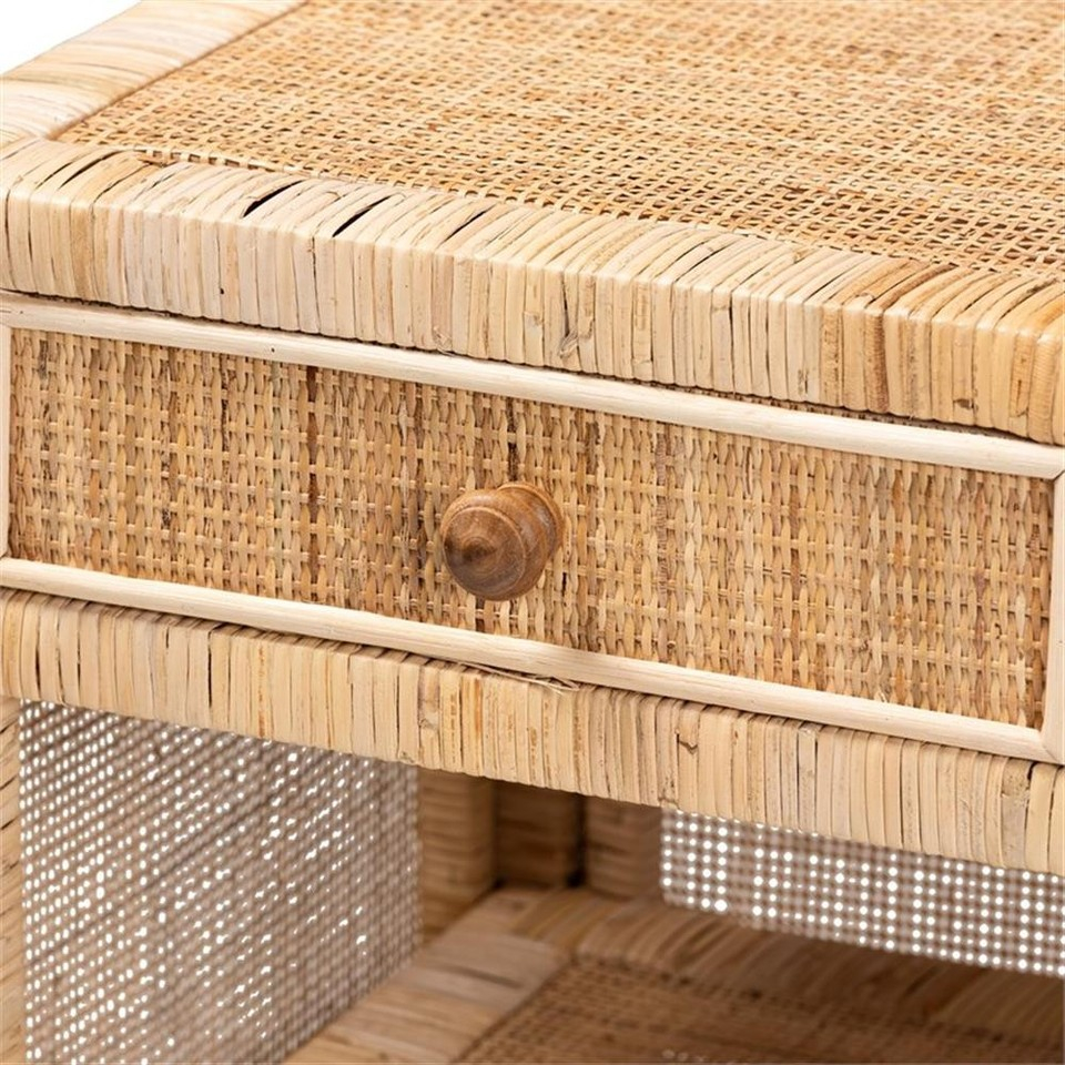 Baxton Studio Bella Brown Mahogany Wood And Natural Rattan 1-Drawer ... intended for Understanding the timeless appeal of Bella Natural Brown Mahogany Wood and Natural Rattan 1-Drawer Nightstand