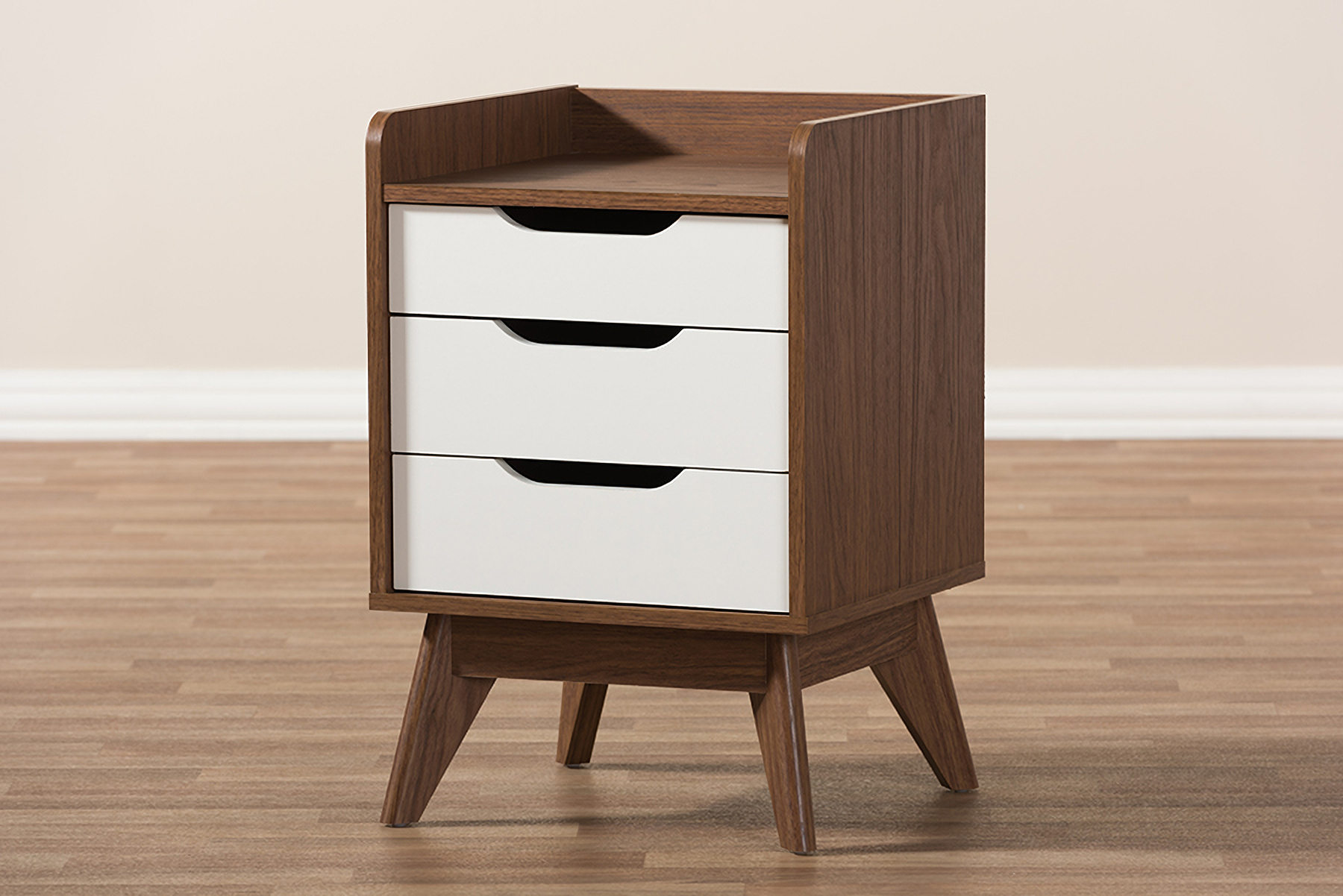 Baxton Studio Brighton Mid-Century Modern White And Walnut Wood 3 ... for Brighton Mid-Century Modern White And Walnut Wood 3-Drawer Storage Nightstand