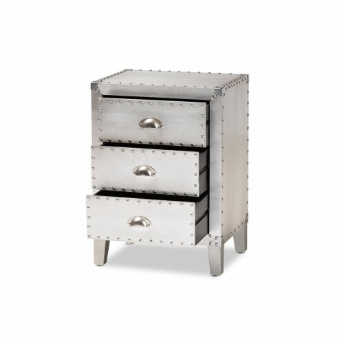 Baxton Studio Claude French Industrial Silver Metal 3-Drawer End Table ... for Dilan Vintage Antique Silver Finished Metal Trunk Inspired 3-Drawer End Table