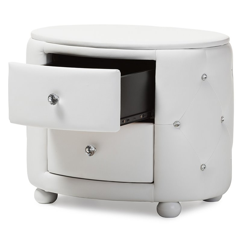 Baxton Studio Davina 2 Drawer Faux Leather Tufted Nightstand In White ... within Contemporary Nightstand, Faux Leather Upholstery & Faux Crystal Accents, White