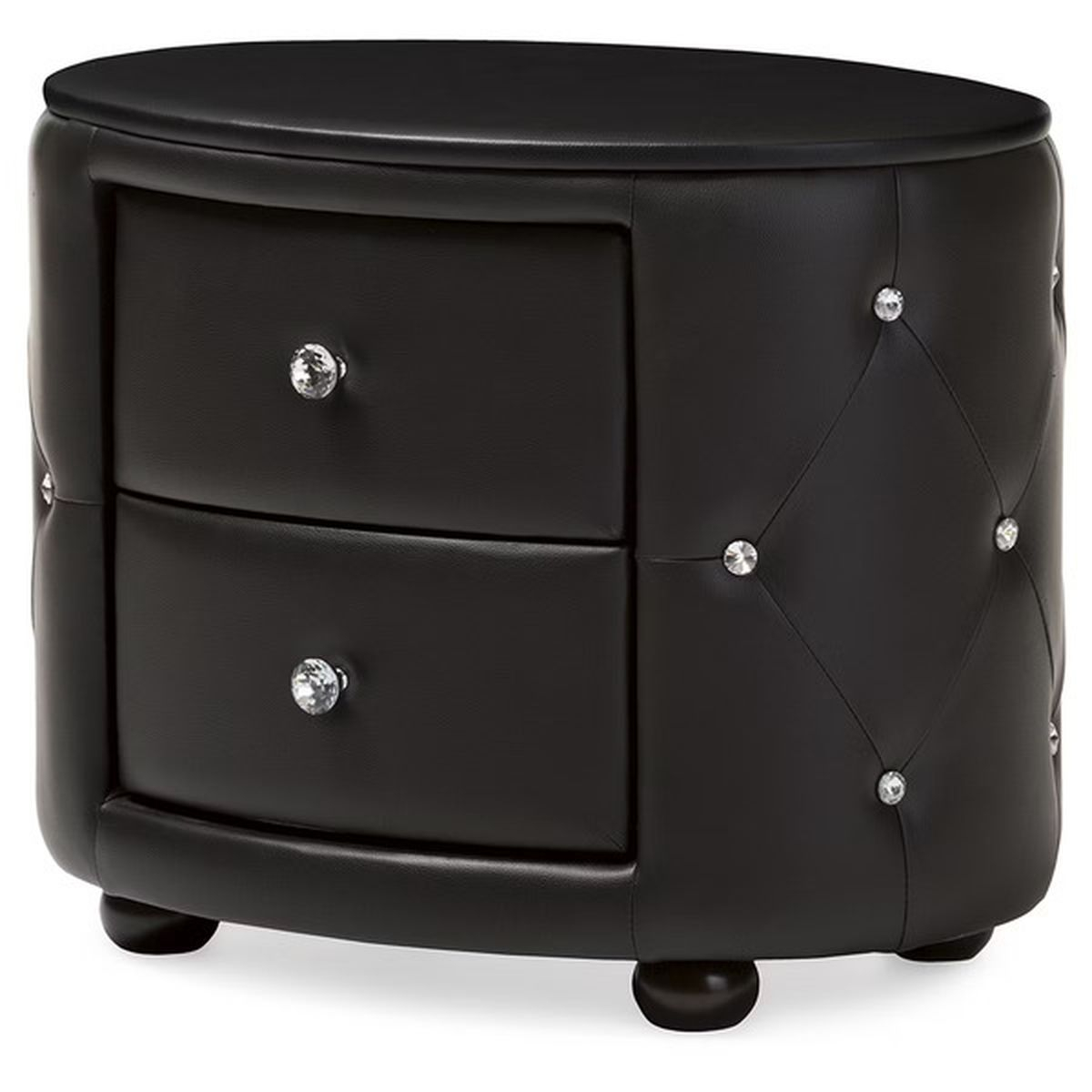 Baxton Studio Davina Hollywood Glamour Style Oval 2-Drawer Faux Leather ... intended for Erin Modern Black Faux Leather Upholstered Nightstand
