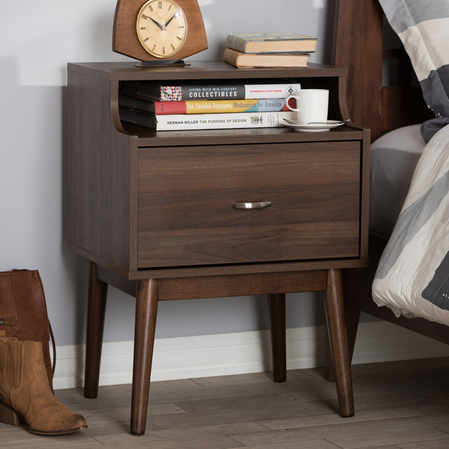 Baxton Studio Disa Mid-Century Modern Walnut Brown Finished Nightstand ... regarding Mid-Century Modern Walnut Brown Finished 1-Drawer Wood Nightstand