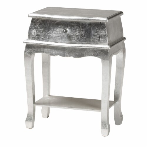 Baxton Studio Harriet Classic And Traditional Silver Finished Wood 1 ... throughout Dilan Vintage Antique Silver Finished Metal Trunk Inspired 3-Drawer End Table