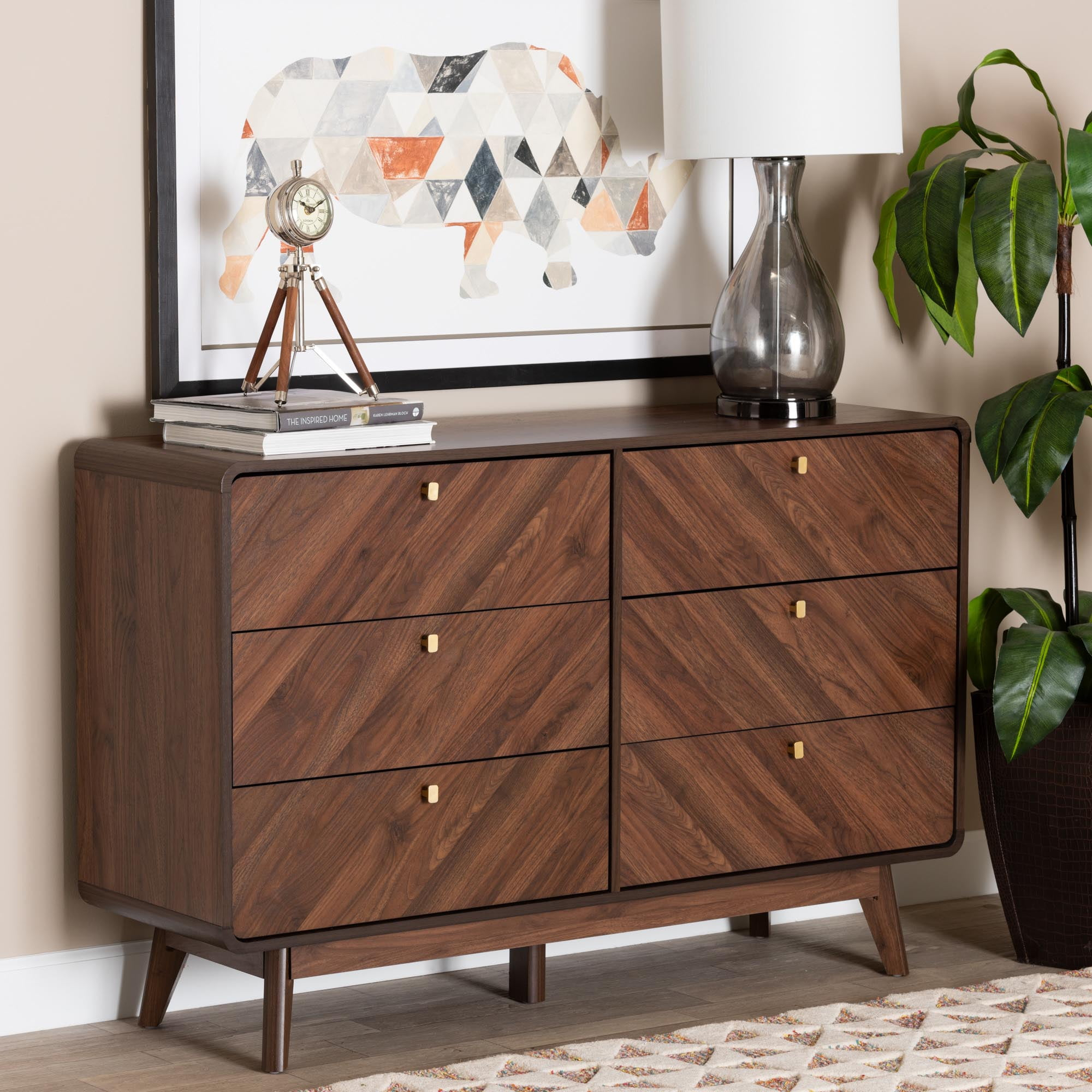 Baxton Studio Markell Mid-Century Modern Transitional Walnut Brown ... within Transitional Walnut Brown Finished Wood 6-Drawer Dresser