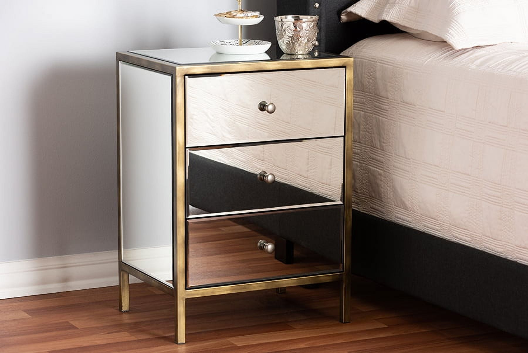 Baxton Studio Nouria Modern And Contemporary Hollywood Regency Glamour ... with How Mirrored Nightstands Transform Small Bedroom Spaces