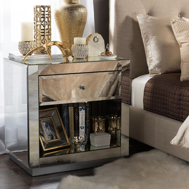 Baxton Studio Rochadh Glam 1-Drawer Silver Metallic Finished Wood ... throughout Laken Glam And Luxe Mirrored And Antique Bronze Finished 3-Drawer Nightstand