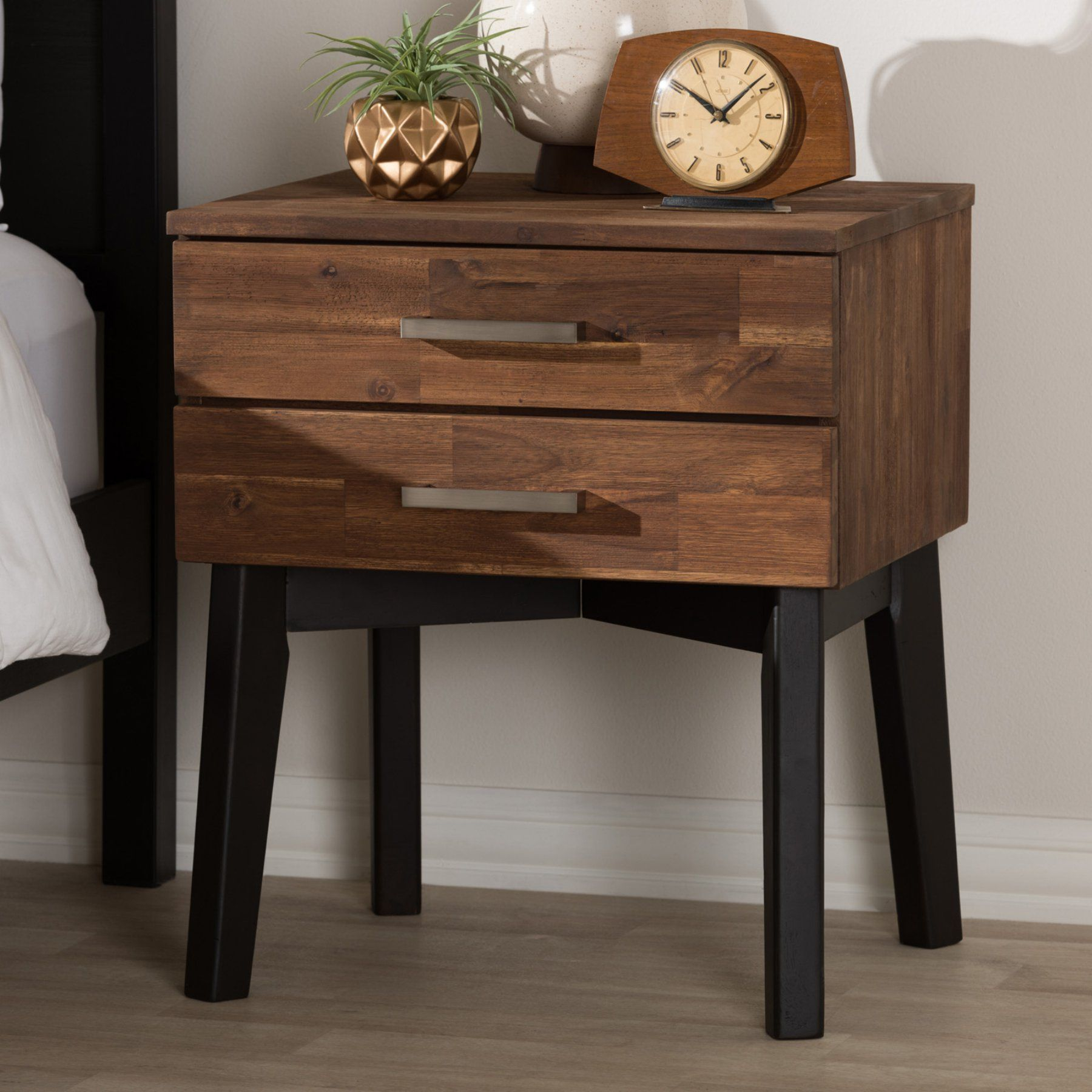 Baxton Studio Selena Mid-Century Modern 2-Drawer Nightstand - Selena ... throughout Understanding the craftsmanship behind industrial wood nightstands