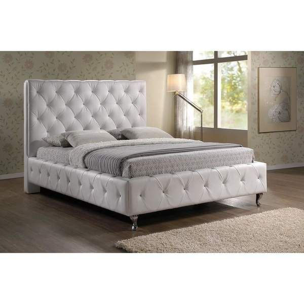 Baxton Studio Stella Crystal Tufted Modern Bed, White King Size with Baxton Studio Stella Crystal Tufted White Upholstered Modern Nightstand