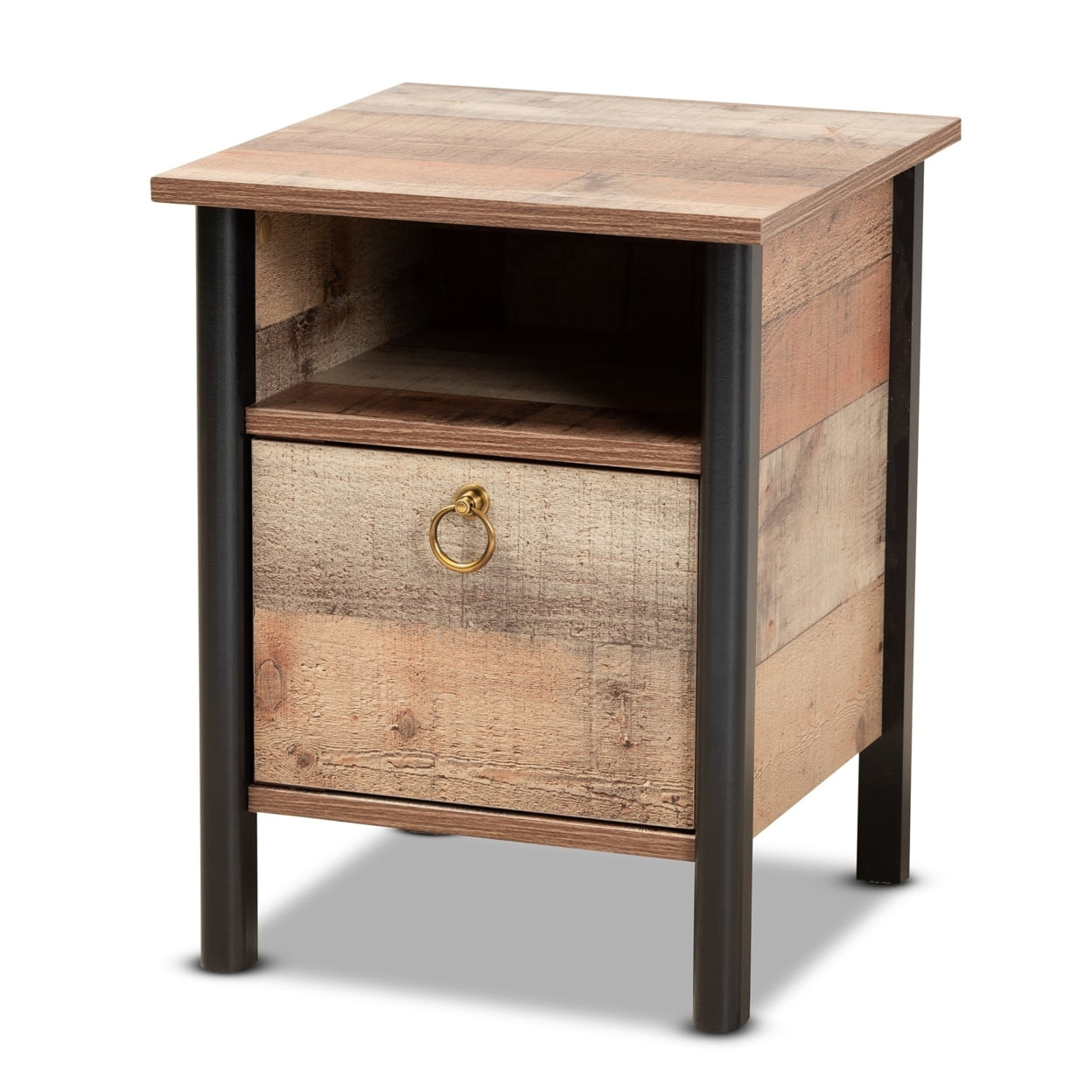 Baxton Studio Vaughan Modern And Contemporary Two-Tone Rustic Oak Brown ... regarding How Rustic Brown and Black Wood Creates Visual Balance in Bedrooms