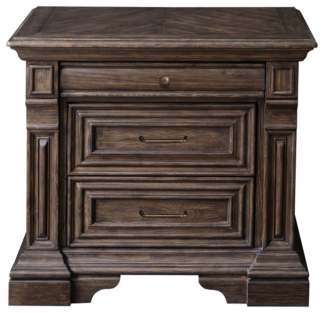 Bedford Heights 3 Drawer Usb Charging Nightstand, Estate Brown ... pertaining to Kingsbury 1 Drawer Usb Charging Open Nightstand By Pulaski Furniture