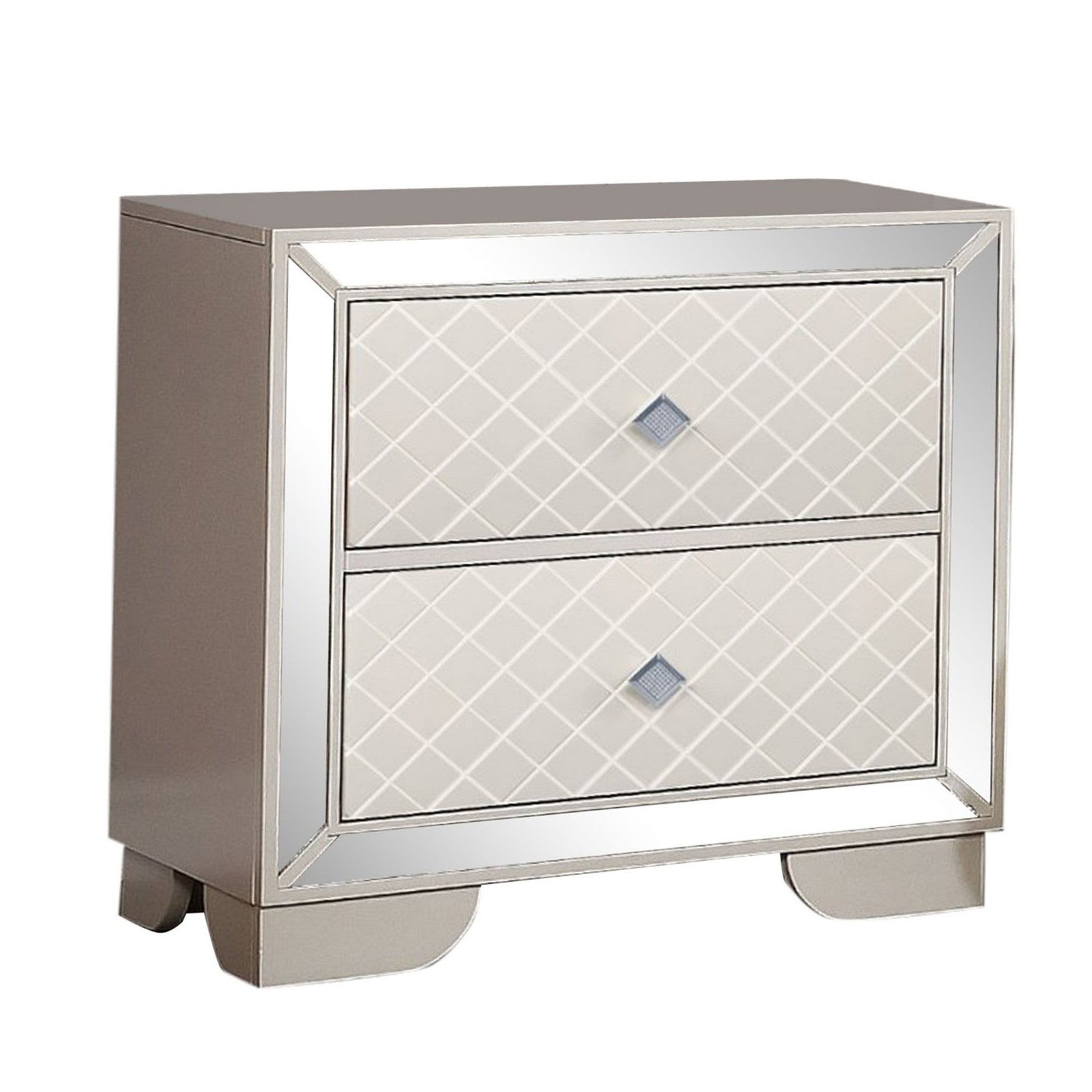 Benjara Kom 28 Inch 2 Drawer Nightstand, Diamond Pattern Front, Mirror ... for Exploring the Psychology Behind Choosing Statement Furniture Pieces