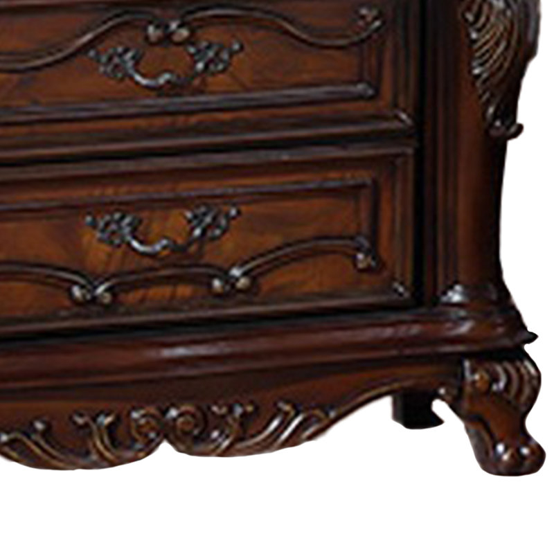 Benjara Venta Nightstand, 3 Drawers, Carved Details, Cherry Brown Solid ... with The Hidden Beauty of Carved Woodwork in Nightstand Construction