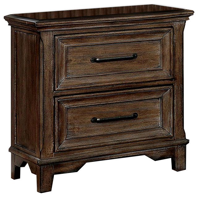 Benzara 2 Drawer Rustic Style Wooden Nightstand With Block Legs, Brown ... in Benzara Bm185885 Traditional Style Wood Nightstand