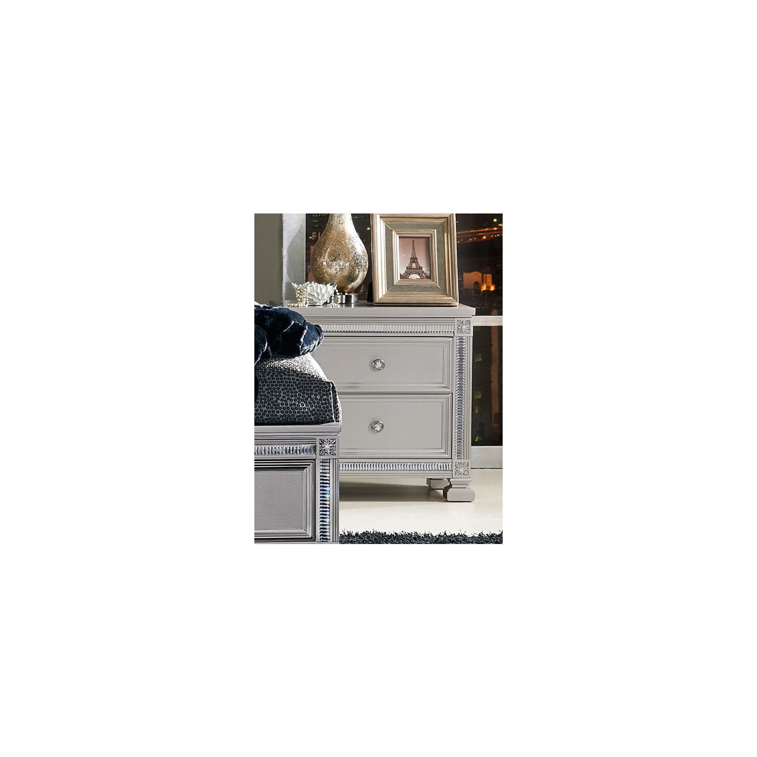 Benzara 2 Drawer Wooden Night Stand In Contemporary Style, Silver ... pertaining to Understanding the Design Philosophy Behind Modern Night Stands