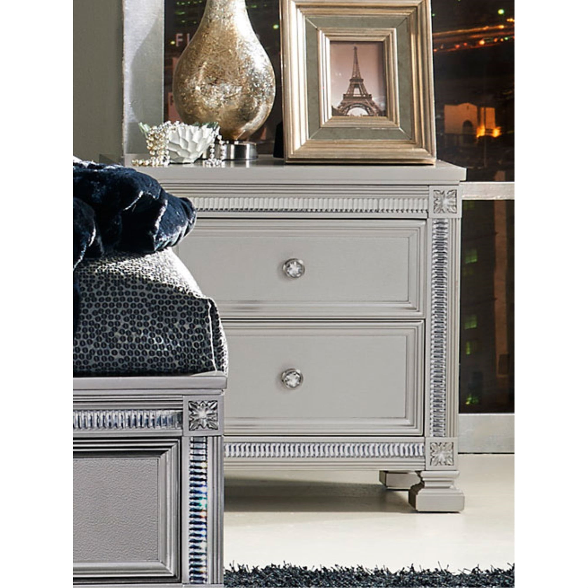 Benzara 2 Drawer Wooden Night Stand In Contemporary Style, Silver ... with regard to Benzara Bm188578 Style Two Drawer Wooden Night Stand
