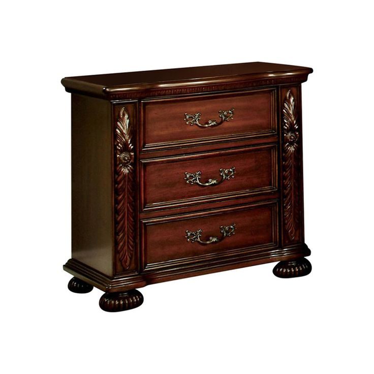 Benzara 3 Drawer Wooden Nightstand With Antique Metal Handles And Bun ... inside Real User Experiences with the Benzara BM154632 3 Drawer Nightstand