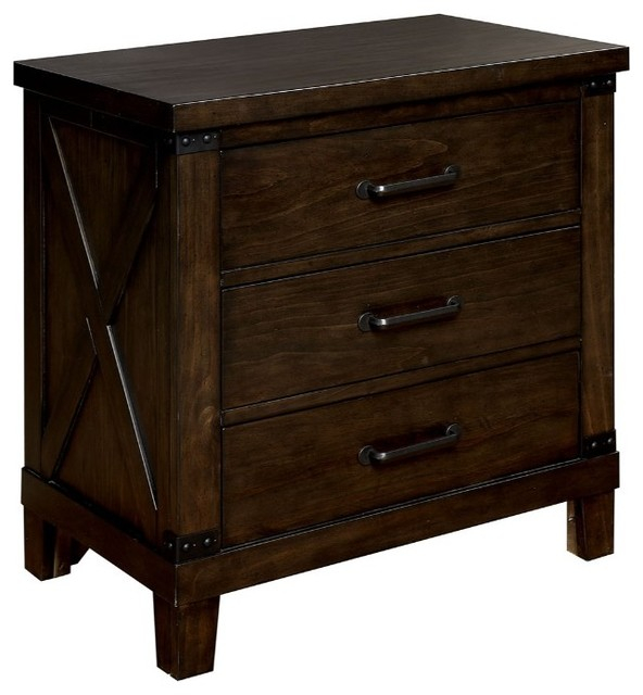 Benzara Bm186341 3 Drawer Nightstand Metal Handle & Crossed Side Panels ... pertaining to Material Choices in the Benzara BM154630 Nightstand and Their Impact on Performance