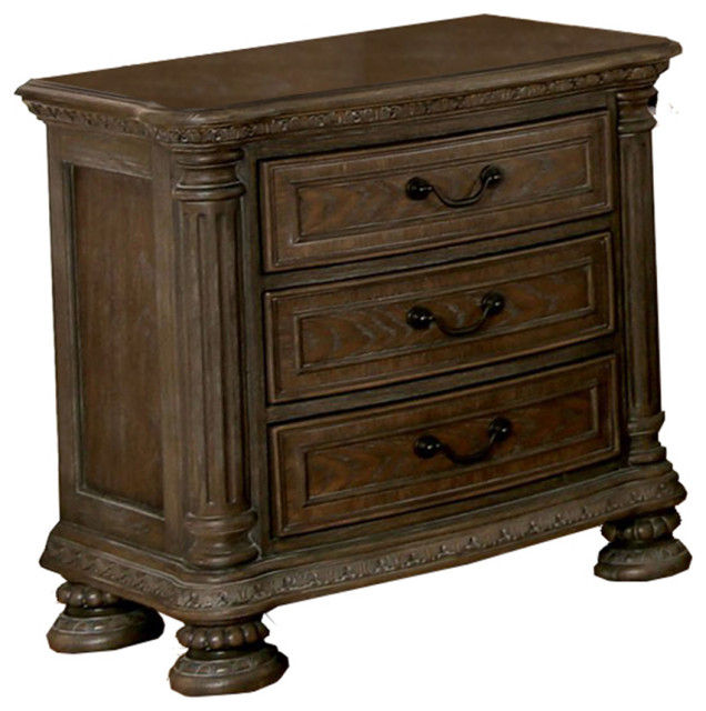 Benzara Bm203243 Wooden Nightstand With 3 Drawers And Intricate Details ... with The Artisanal Details That Define Quality Nightstand Construction
