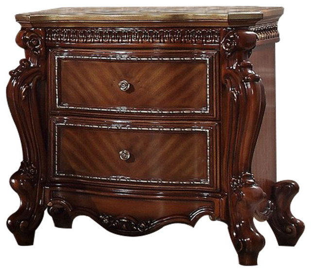 Benzara Bm225950 2 Drawer Nightstand With Metal Knobs & Carved Details ... throughout Benzara Bm232130 30" 3 Drawer Engraved Wooden Nightstand, Brown