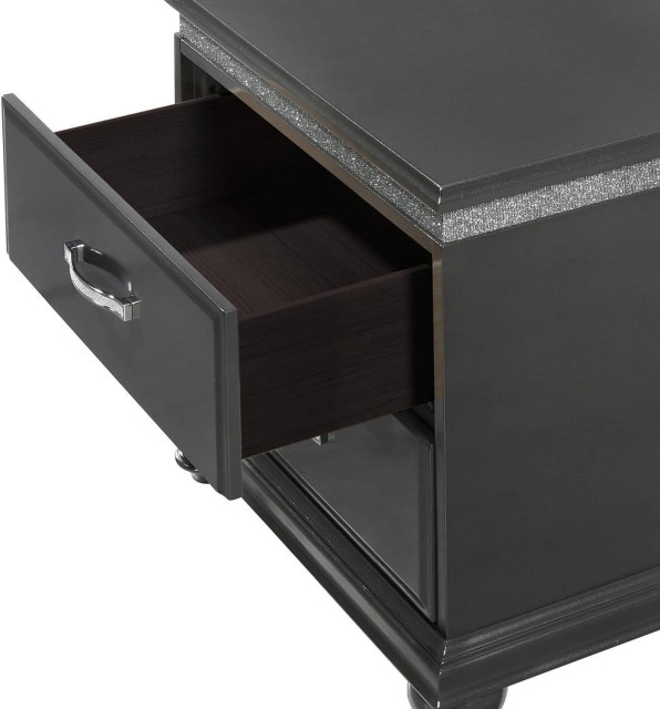 Benzara Bm241256 Nightstand With Crystal Like Knobs And Accents, Gray ... with Elegant Nightstand, Sparkling Trim Accent & Faux Crystal Knobs