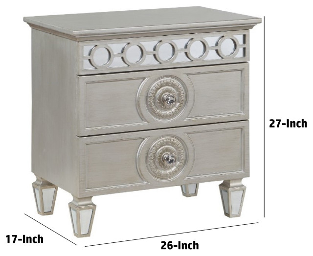 Benzara Bm275683 Modern Nightstand With 2 Drawers, Mirror Inlay Trim ... inside Benzara Bm186039 2 Drawers Contemporary Style Wood & Metal Nightstand , White