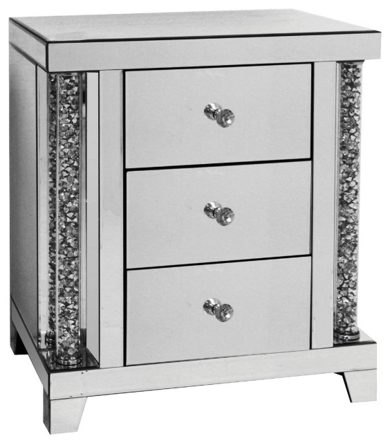 Benzara Bm280272 26" 3 Drawer Accent Table Nightstand, Mirrored, Silver ... regarding Benzara BM280272 nightstand review how it fits into modern bedroom design