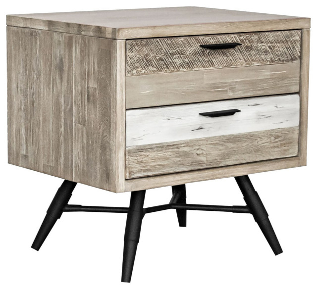 Benzara Bm282060 Acacia Wood Nightstand, 2 Drawers, Metal Legs, Brown ... in Benzara Bm123268 Pioneer Cottage Nightstand In Weathered Elm Finish