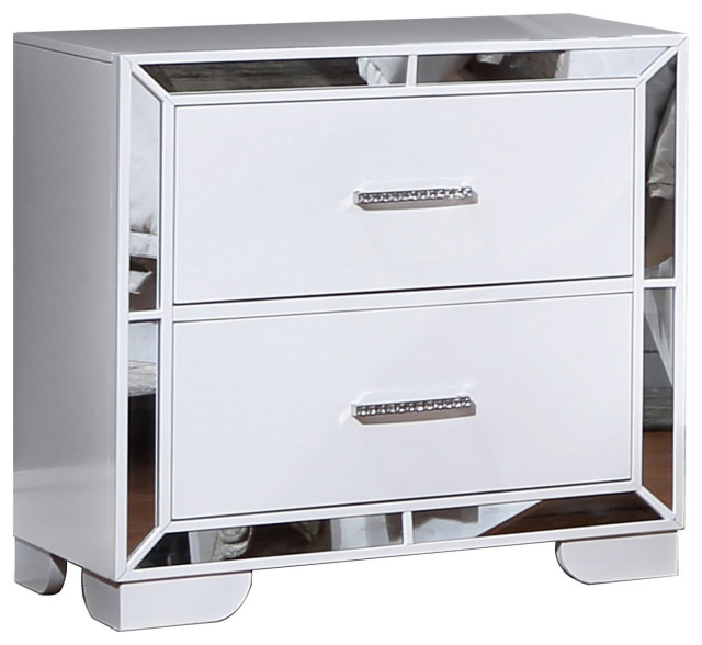 Benzara Bm283630 Pine Wood Nightstand, 2 Drawers, Wire Brush, Mirror ... throughout Benzara Bm218538 Mirror Accented Wooden Nightstand
