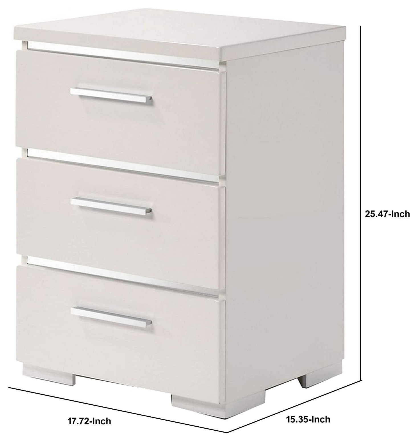 Benzara Three Drawers Wooden Nightstand With Metal Handles, White And ... pertaining to Benzara Bm154633 Classic 3 Drawers Wood Nightstand White & Black