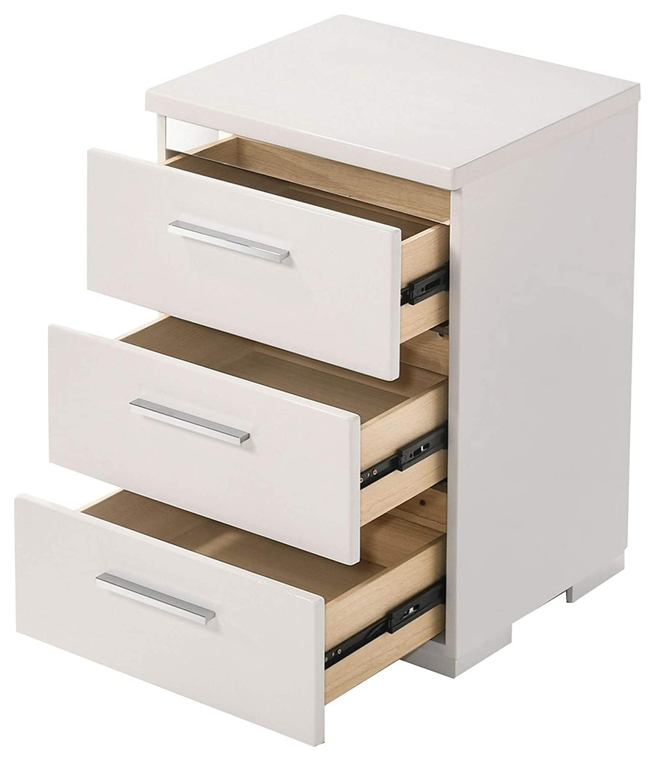 Benzara Three Drawers Wooden Nightstand With Metal Handles, White And ... throughout Benzara Bm154522 Contemporary 3 Drawer Wood Nightstand, White