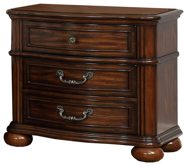 Benzara Traditional 3 Drawer Wooden Nightstand With Bun Feet Support ... with regard to Benzara Bm185885 Traditional Style Wood Nightstand