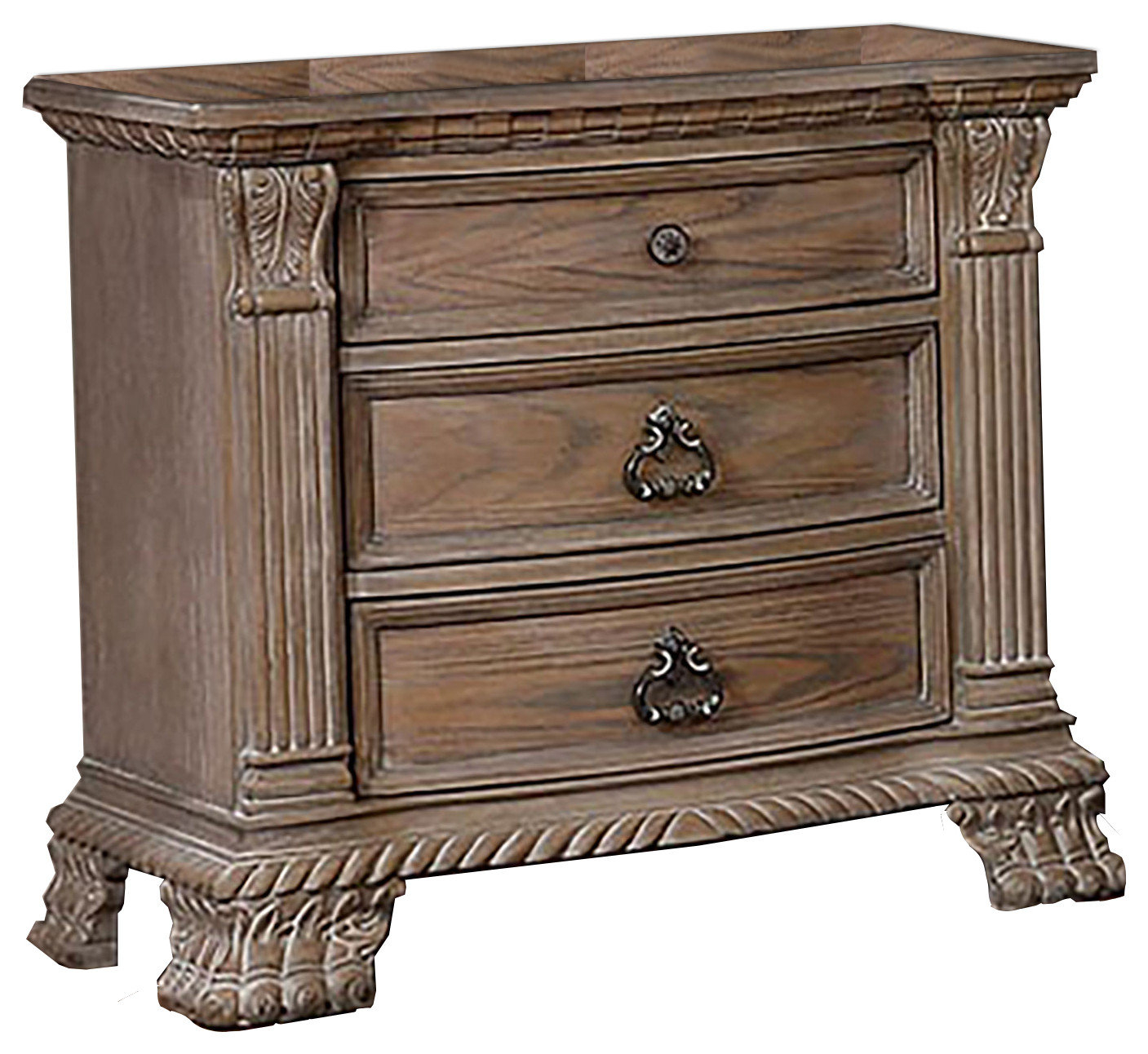 Benzara Traditional 3 Drawer Wooden Nightstand With Intricate Carvings ... in Design evolution of the traditional wooden night stand from vintage to contemporary
